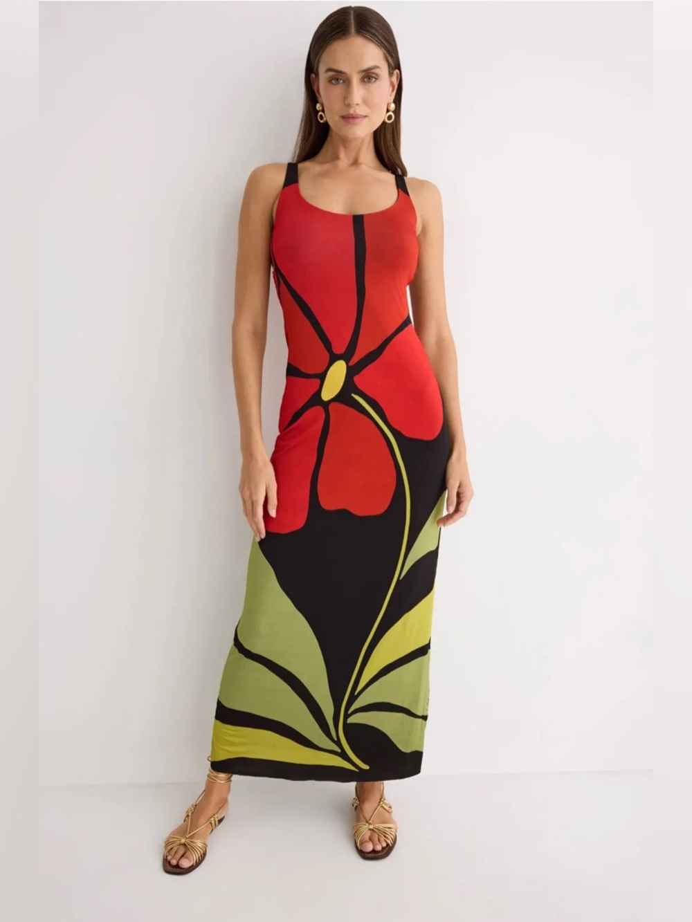 Cala De La Cruz Solange red flower maxi dress